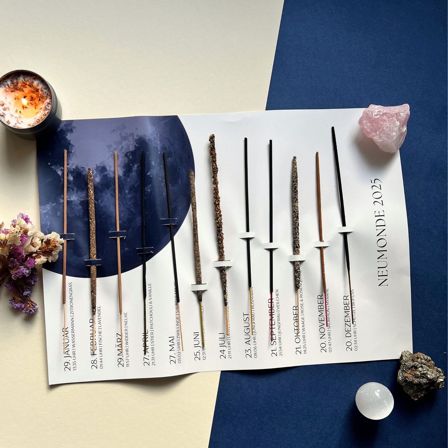 Die Kraft der Monde Vollmond Neumond Räucherstäbchen Set | 24 Räucher-Stäbchen