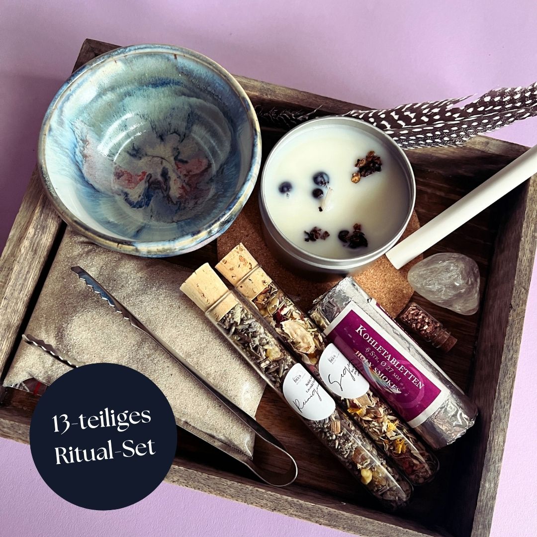Großes Rauhnächte Ritual Set | Räucherwerk Rauhnacht Räuchermischung mit Duftkerze, Zubehör und Anleitung